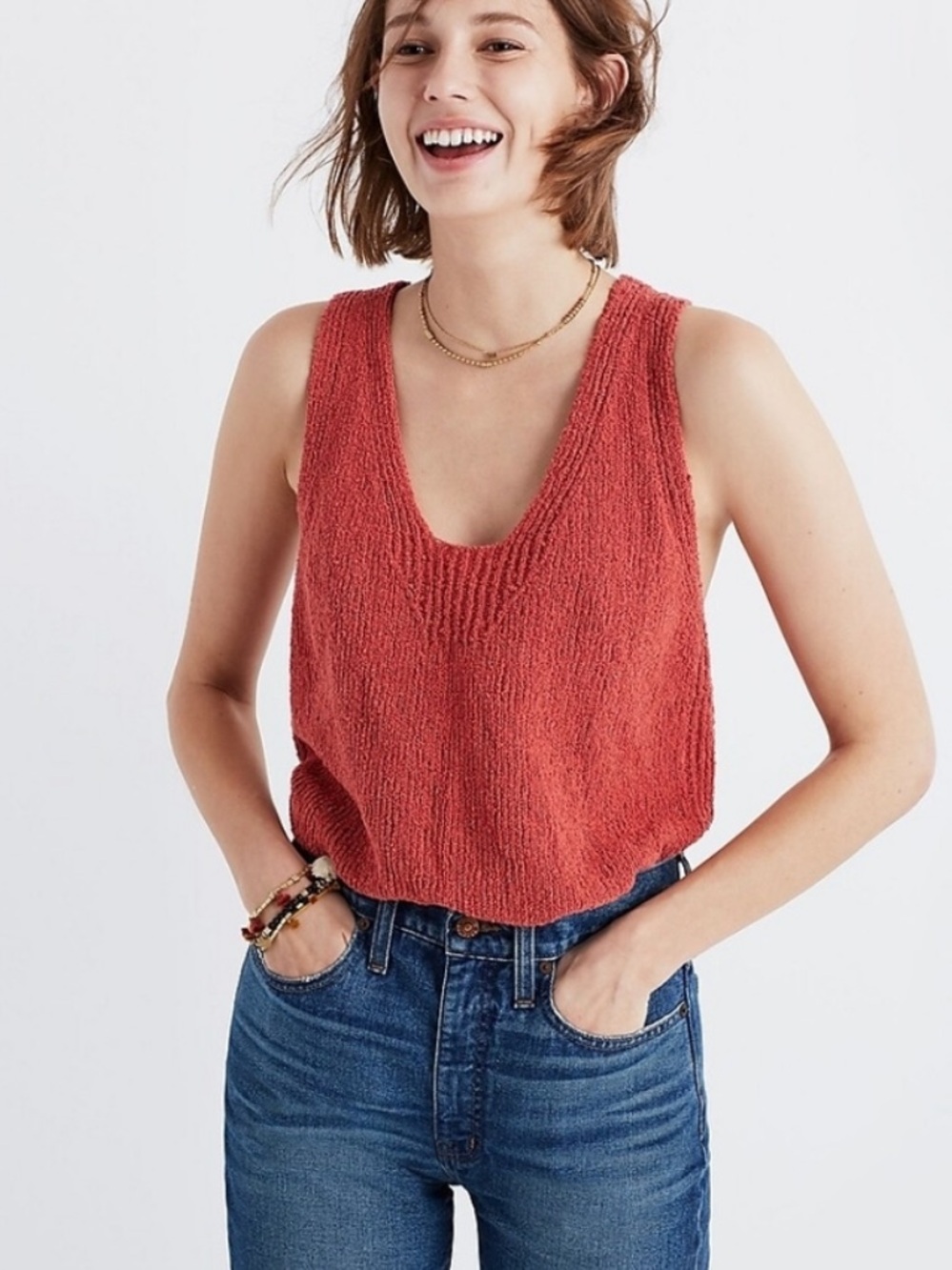 Madewell Red Springdale Sweater Tank, Knit Boho Top